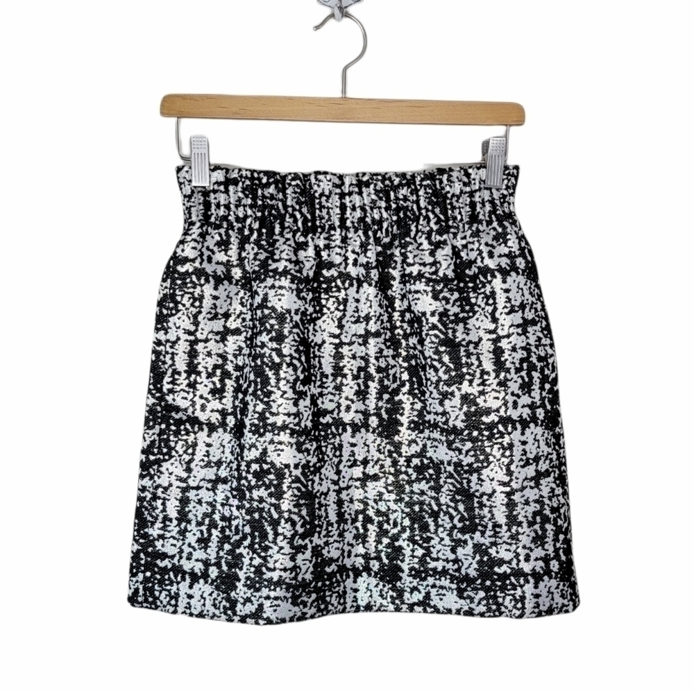 J. Crew Factory Black & Shimmery Cream Print Elastic Waist Skirt Size 00